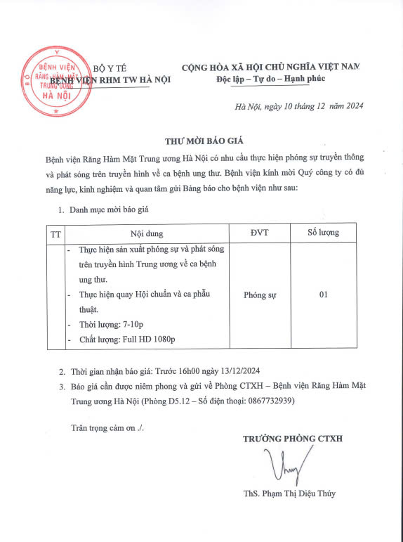 THƯ MỜI BÁO GIÁ TRUYỀN THÔNG THÁNG 12.2024